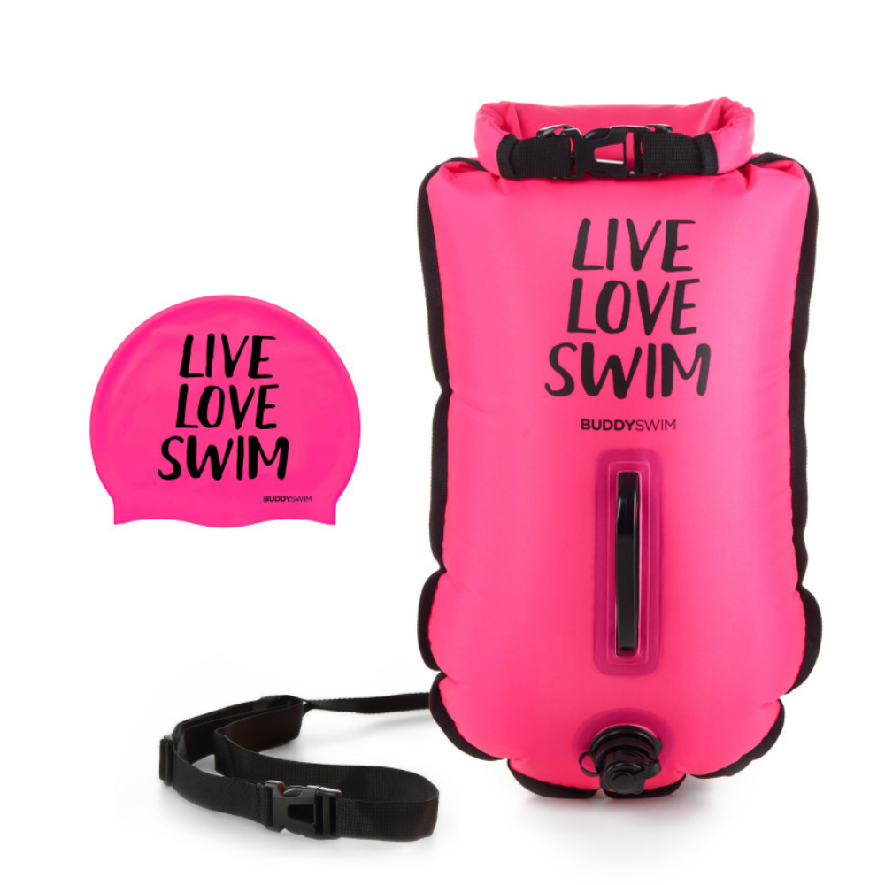 BuddySwim Bojka pływacka asekuracyjna 20l Pink + czepek