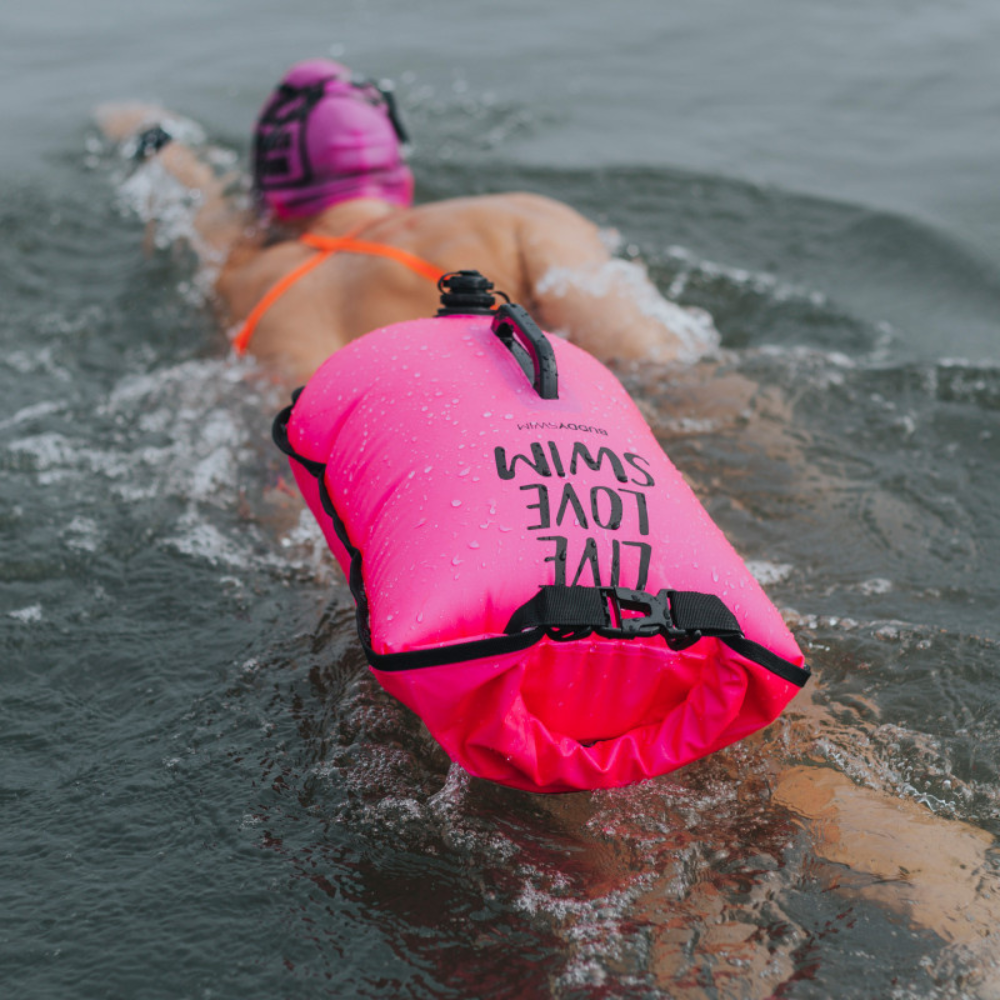 BuddySwim Bojka pływacka asekuracyjna 20l Pink + czepek