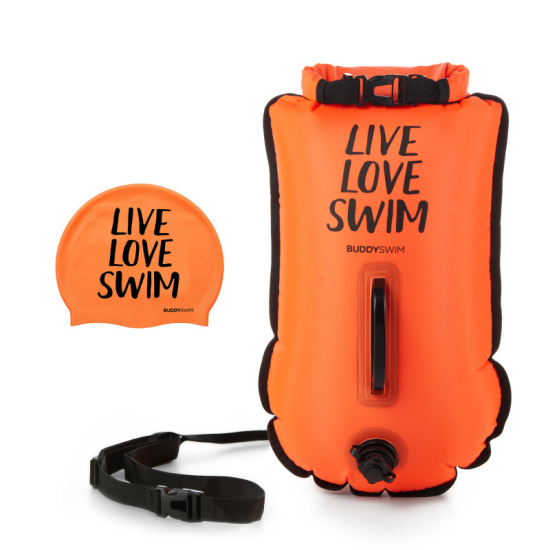 BuddySwim Bojka pływacka asekuracyjna 20l Orange + czepek