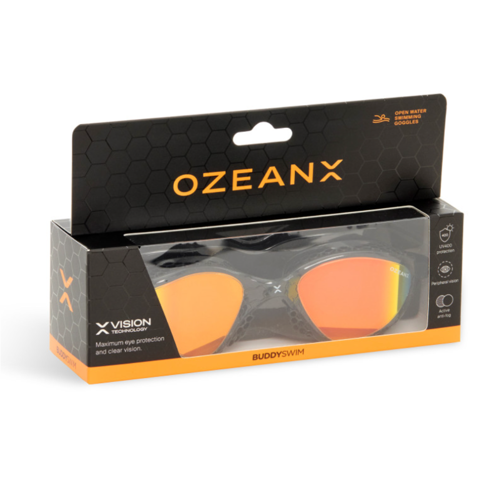 BuddySwim Okulary Do Pływania Open Water OzeanX Black/Orange Mirror