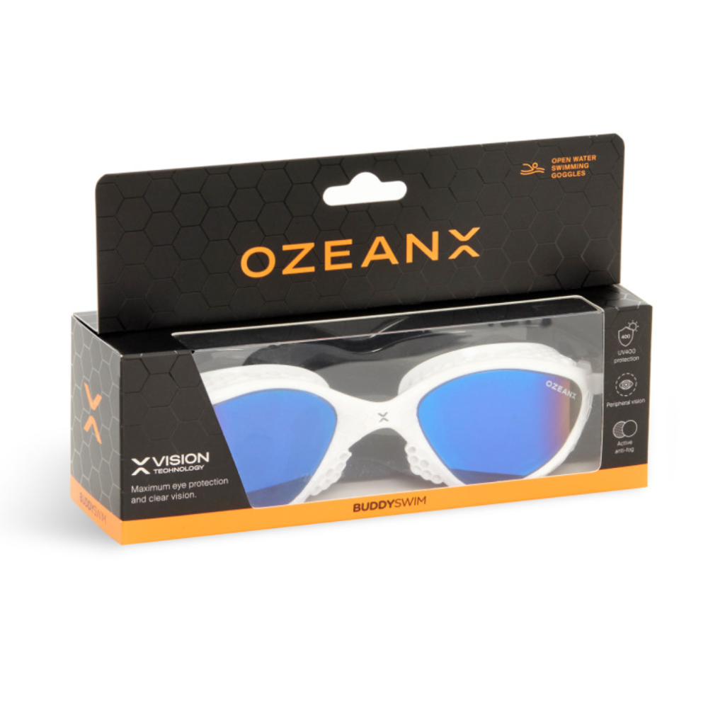 BuddySwim Okulary Do Pływania Open Water OzeanX White/Iridium Mirror