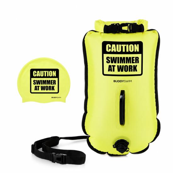 BuddySwim Bojka pływacka asekuracyjna 20l Yellow + czepek