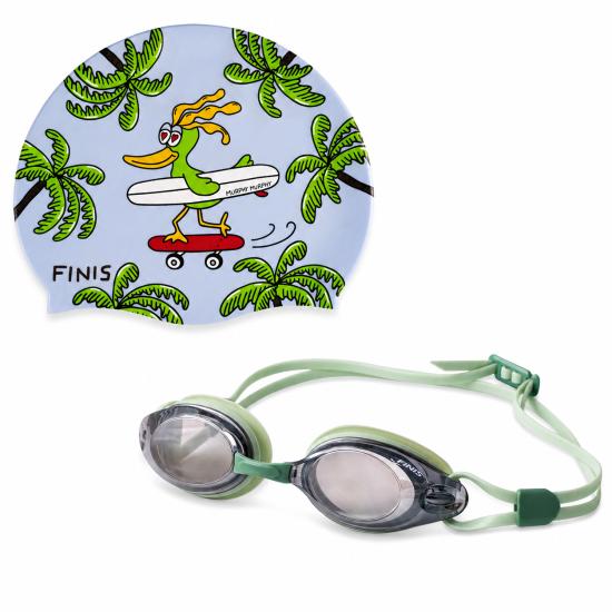 Zestaw Green – czepek Skater Bird + okularki Bolt Sage Mirror